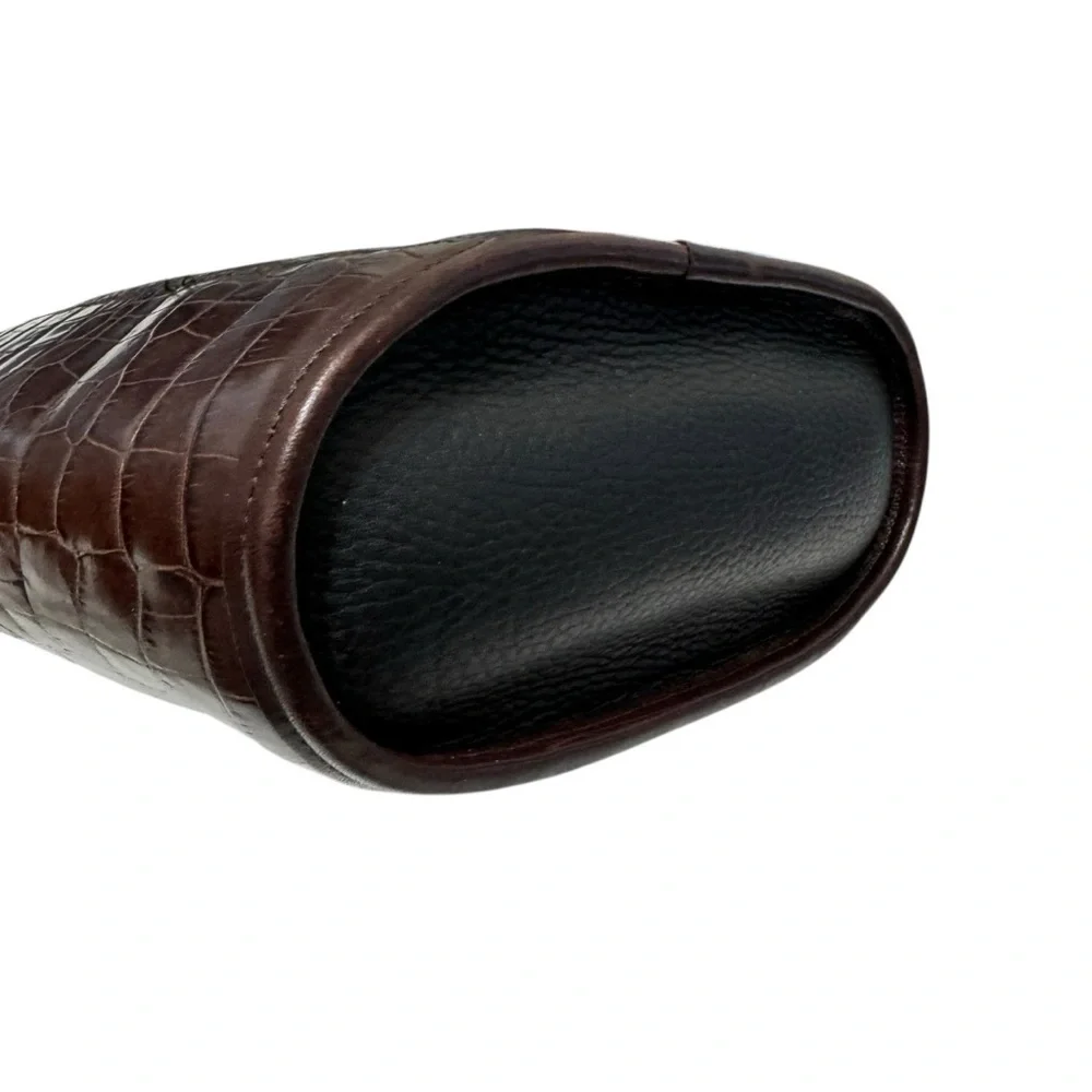 Brighton Black Leather Brown Croc Embossed Silver Bead‎ Two Handle Shoulder Bag